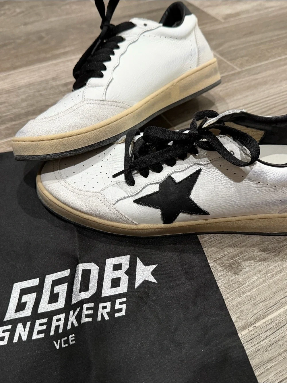 Golden Goose Inspired GGDB White Leather Sneakers with Black Star